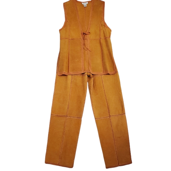 Vintage Patchwork crochet Suede fully lined pants with vest size 8 - Picture 6 of 7